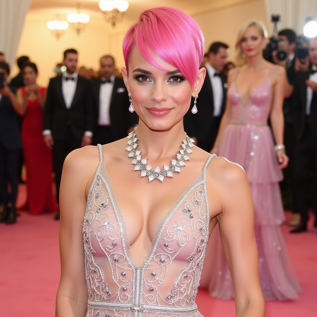 Michelle Williams in Red Carpet Royalty: A Bold Move with Her Hot Pink Pixie at the Met Gala!